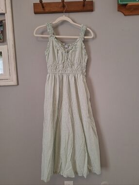 Old Navy Green Striped Cotton Dress Xs